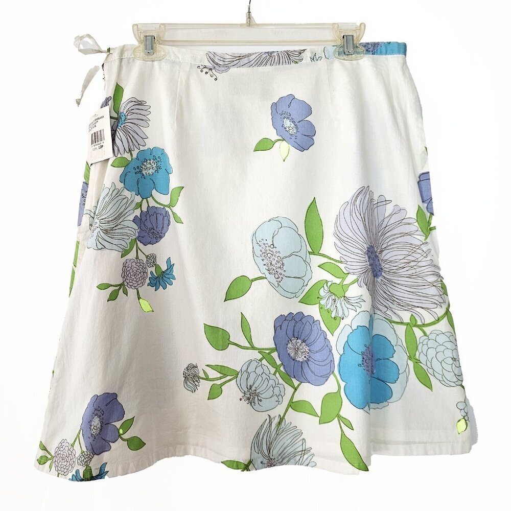 IZOD Blue and Green White Floral Midi Skirt Vintage Y2K 90's NWT size 12P - Picture 2 of 5